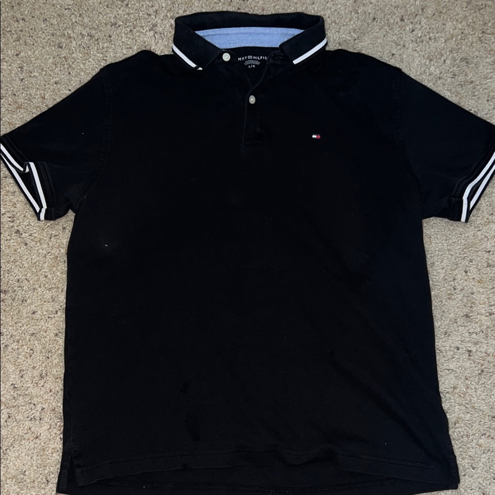 Tommy Hilfiger Black Polo Shirt with White Accents